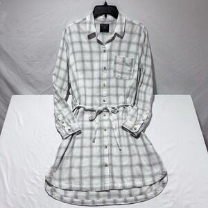 Abercrombie & Fitch Plaid Shirt Dress Light Grey/White Checkered Pattern Size L